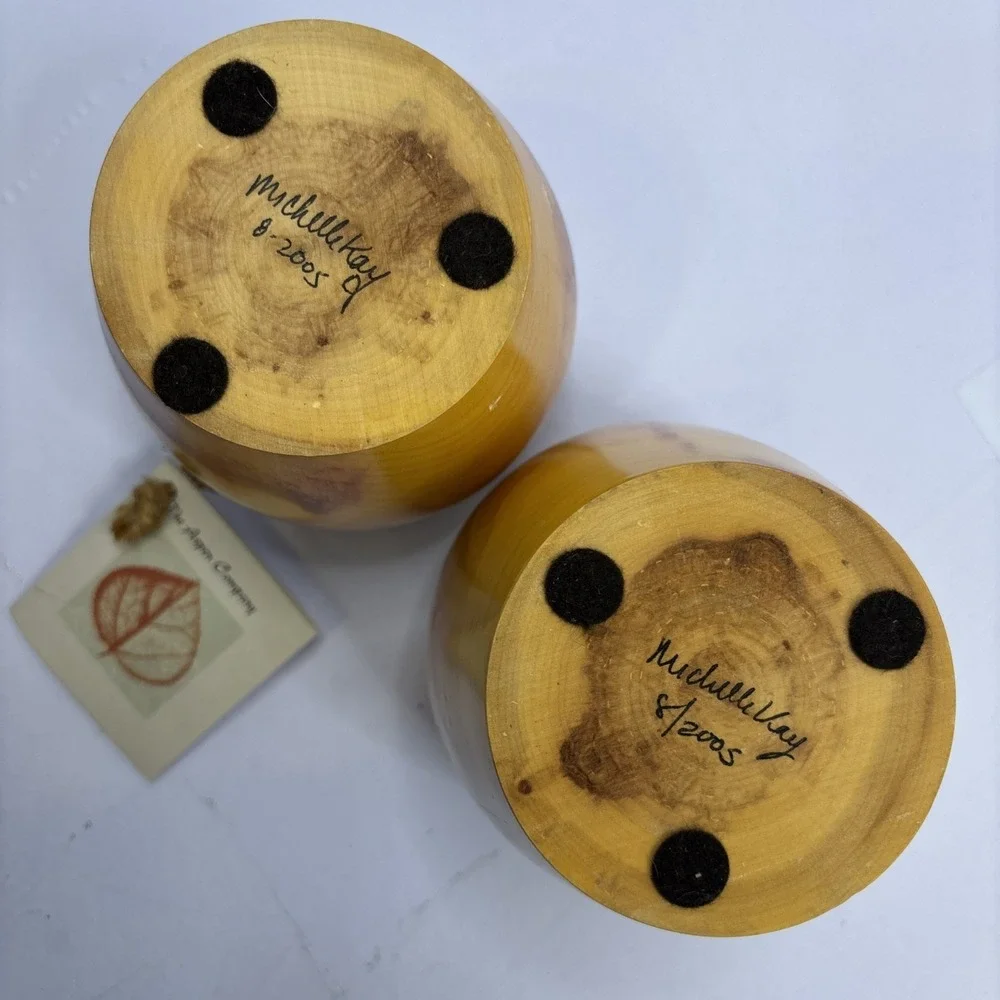 The Aspen Company Colorado Aspen Wood Vases Set of 2 Signed‎ Michelle Kay 2005